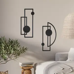 2 Pcs Black Abstract Metal Wall Art Vertical Minimalist Decor Modern Geometric Decor 3D Textured Sculptures for Living Room Bedroom Bathroom Study Room