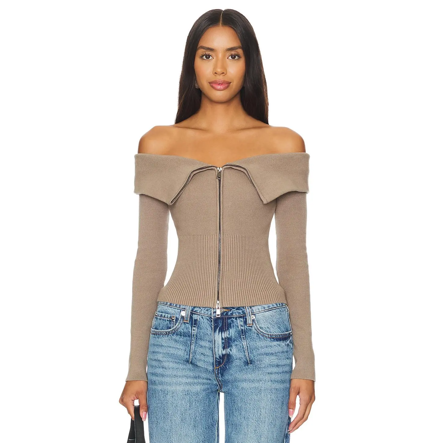 Lovers and Friends Giugno Zip Cardigan in Taupe