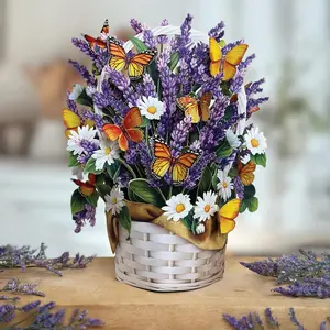 Pop Up Cards, Lavender & Butterflies, 12 Inch Life Sized Forever Flower Bouquet 3D Popup Greeting Card, Birthday & Thank You Card, Blank Notecard & Envelope