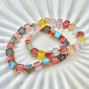 Crystal Cubes Bracelet - Stretchy Iridescent Cube Beads with Unique Cracked-Glass Look for Extra Shimmer & Stackable Design