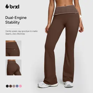 BRXL Women's No Front Seam 31" Mid-Low Waist Buttery Soft Basic Shaping Flared Leggings for Tall Women, Flared Yoga Bottom, Gym Sportswear Bottom for Lounge