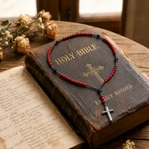 Men's 55cm Long Cross Charm Statement Necklace, Natural Stone Red Turquoise, Black Agate, Haematite Beads, Daily Wear Fashion Accessory
