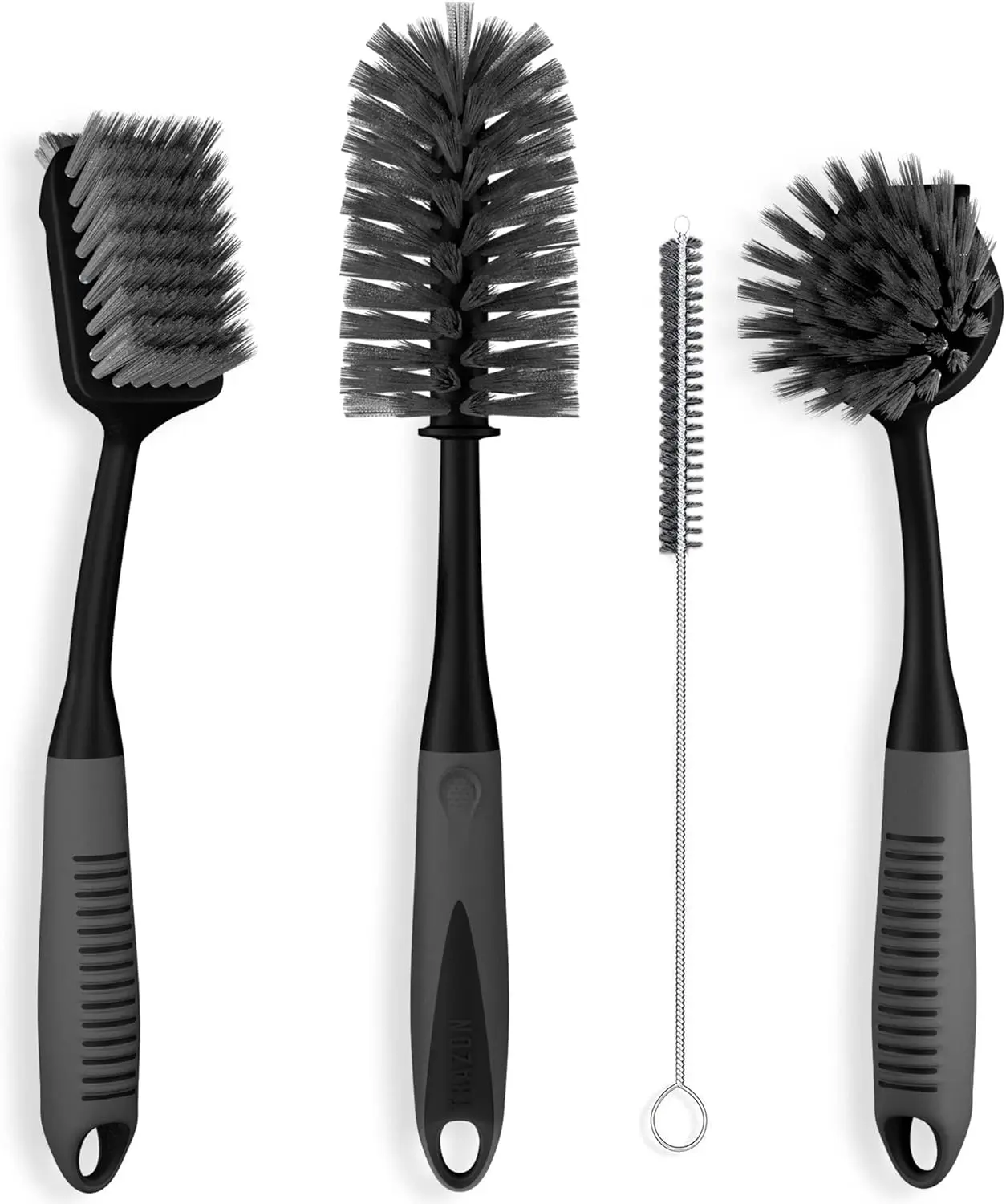 4-Piece Dish Brush Set, Kitchen Scrub Brushes with Non-Slip Long Handles, Black