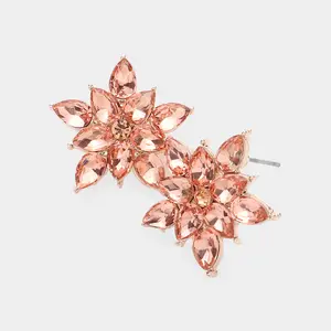 Peach Cluster Stone Flower Stud Pageant Earrings on Rose Gold  | Peach Interview Stud Earrings on Rose Gold|  637761