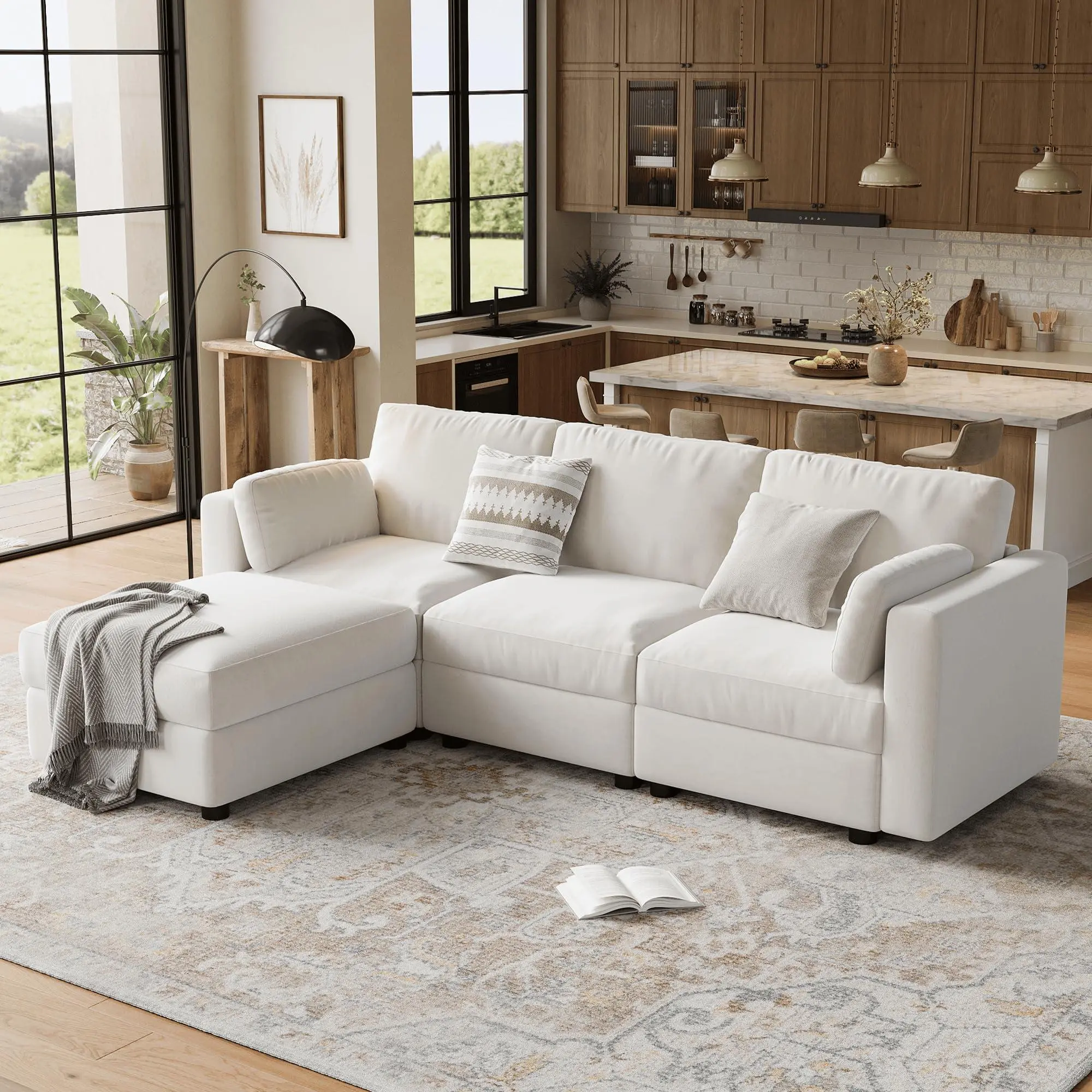 Modular Sectional Sofa, L Shaped Couch, Convertible Sectional Couches with Ottoman, Oversized Modular Couch for Living Room Office, 4 Seater, Chenille Beige