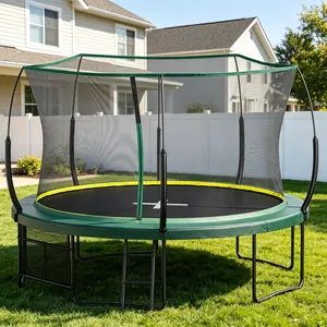 12FT Springfree No-Gap Trampoline with Safety Enclosure Net, Rust-Resistant Steel Frame, UV-Protected Mat, Easy Assembly Green Finish for Outdoor Backyard Recreational Use