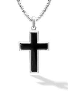 RTZN Black Onyx Cross Pendant Necklace For Men