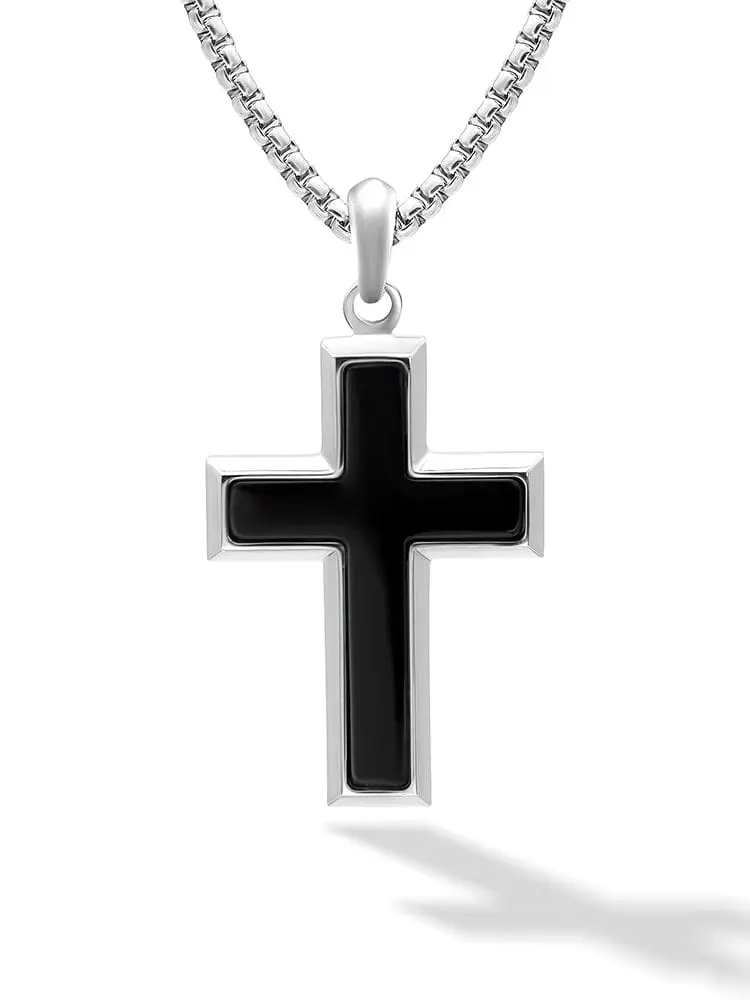 RTZN Black Onyx Cross Pendant Necklace For Men
