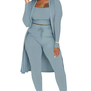 Women's Plain Long Sleeve Open Front Cardigan& Tie Front Leggings & Sleeveless Cropped TopSet, Minimalist Casual Chic Elegant Fashion FittedCozy Breathable Women's Outfits for Fall, LadiesFall Co-ord Sets, Womenswear, Clothes.Matching Clothing Set