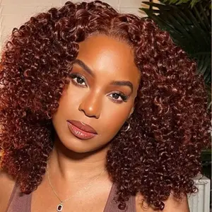 Reshine Hair  Knots Glueless Wig Reddish Brown Kinky Curly Bob Wig Human Hair Pre Cut 5x7 Lace Front Wigs for Women Pre Plucked Pre Bleached  Easy to Wear Put On and Go Wig Natural Hailine#TikTokShopLaborDaySale#Fallfreshness #tiktoktopwigs