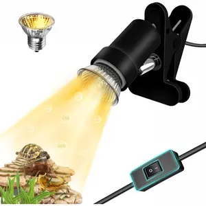 Reptile Heat Lamp, Turtle Lamp with 50W UVA/UVB Turtle Light Bulb, 360°Rotatable Clip Reptiles Basking Light for Amphibian and Reptile Tanks, Terrariums, Cages.(Black)