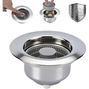 Sink Drain Strainer - Sink Stopper, 3 in 1 Sink Drain Strainer with Anti-Clogging Basket, Fit US Standard 3-1/2'' Sink Hole