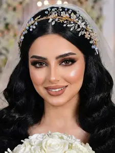 Women's Alloy Leaf Flower Rhinestone Hairband, Handmade Wedding Party Accessory, Perfect for Ballroom Holiday Gatherings Performance