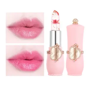 Flower Jelly Transparent Lip Balm, Temperature Change Color, Moisturizing, Non-Sticky Cup, Long-Lasting, Daily Use Makeup