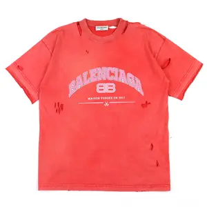 Pre-owned Balenciaga Cotton Small Leather Goods Destroyed Distressed Short Sleeve T shirt
