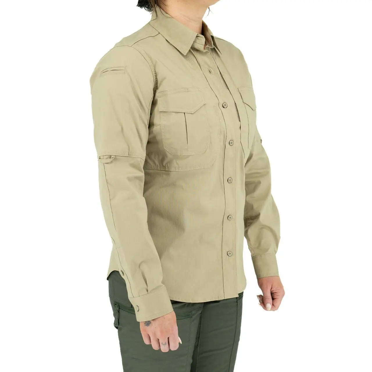 LA Police Gear Women's Long Sleeve Battle Rattle Stretch Field Shirt - Spandex Fabric, Comfortable Fit, Button Closure, Functional Pockets, Lady, Lightweight, Longsleeves, Top, Bottom, Fitted, Tops, Nylon, Athletic, Law Enforcement