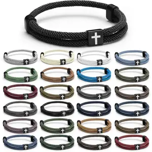 24 count Braided  Bracelet Gifts Bulk for Men Christian Adjustable Rope  Bracelets with Metal Knot Baptism