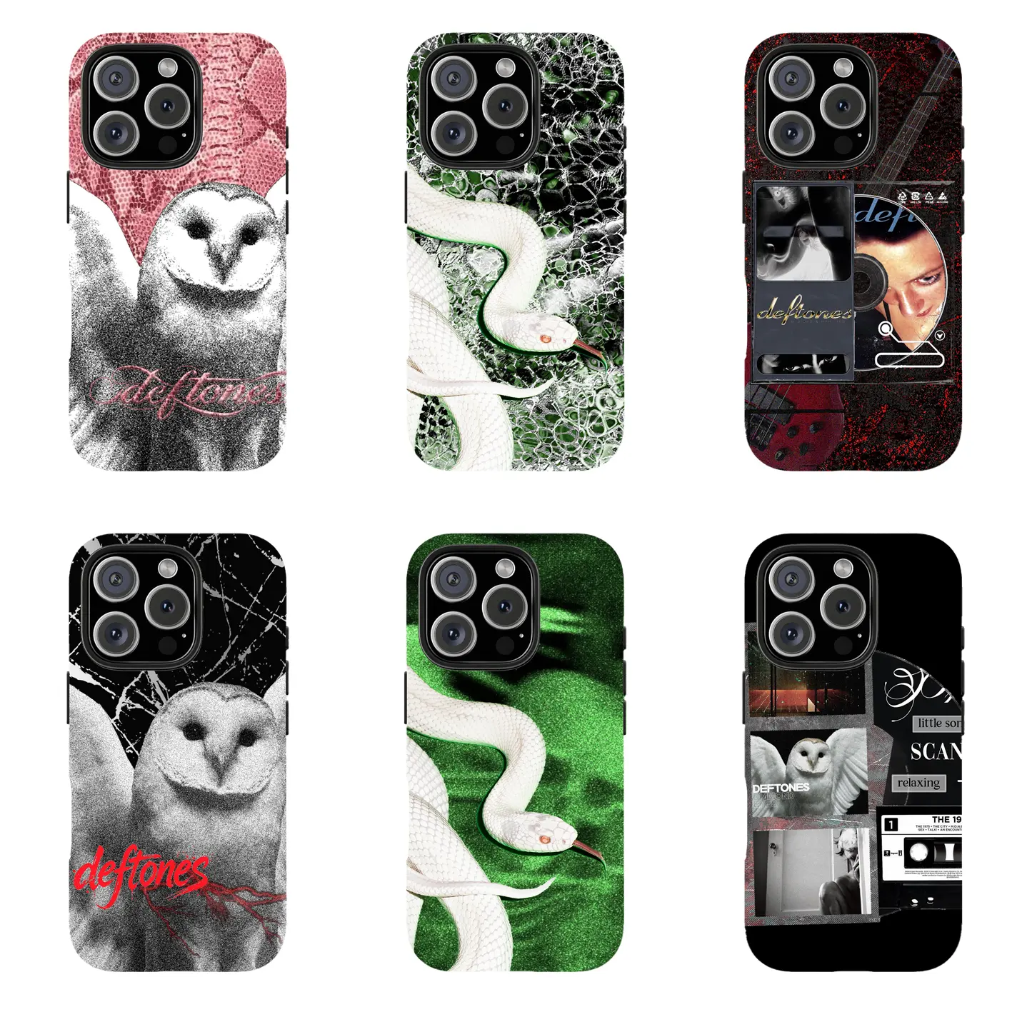 Deftones Grunge Rock Aesthetic Shockproof Phone Case - Retro Owl-Snake Collage Graphic Protective Cover for Mobile Phones