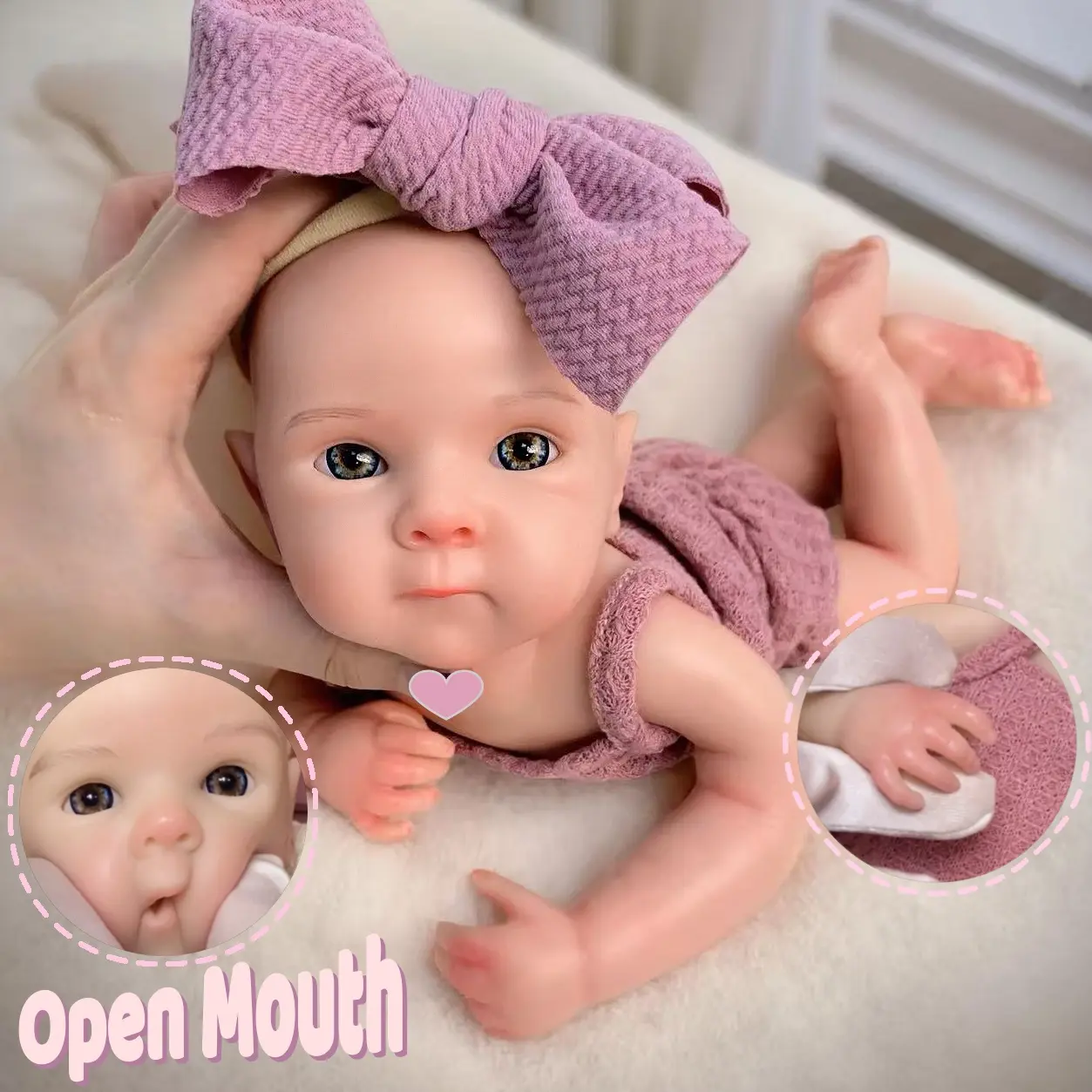 Otarddolls 13in/33cm High Quality Realistic Reborn Doll Girl Bettie - Open Mouth, Washable, Full Body Soft Solid Silicone, 3D Painted Visible Veins, Hand-Painted Eyebrow, Lifelike Realistic Doll, Change Clothes, Ideal Gift