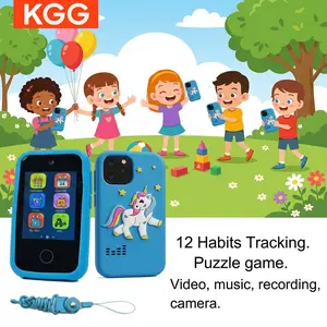 KGG Cute Cartoon Kids Mini Phone, Multifunctional Educational Toy with English Learning, Music, Games, Camera, Recorder, Alarm, Flashlight, Calendar, Calculator & 12 Habit Trackers for Students