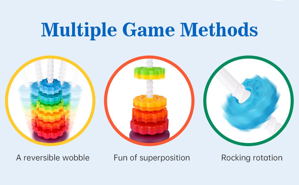 Spinning Stacking Toy for Kids, Rainbow Tower Dual-Color Spinning Wheels Premium Plastic Early Education Fun Learning Toys tower hanoi