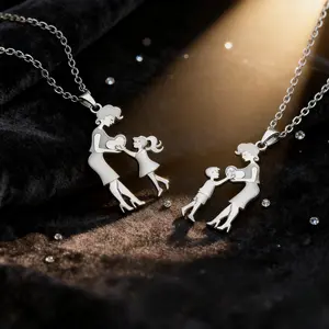 Mom daughter son family necklace,Stainless steel adjustable pendant with card ,surprise Gifts for Women Mom from daughter son, Birthday Mothers Day Jewelry