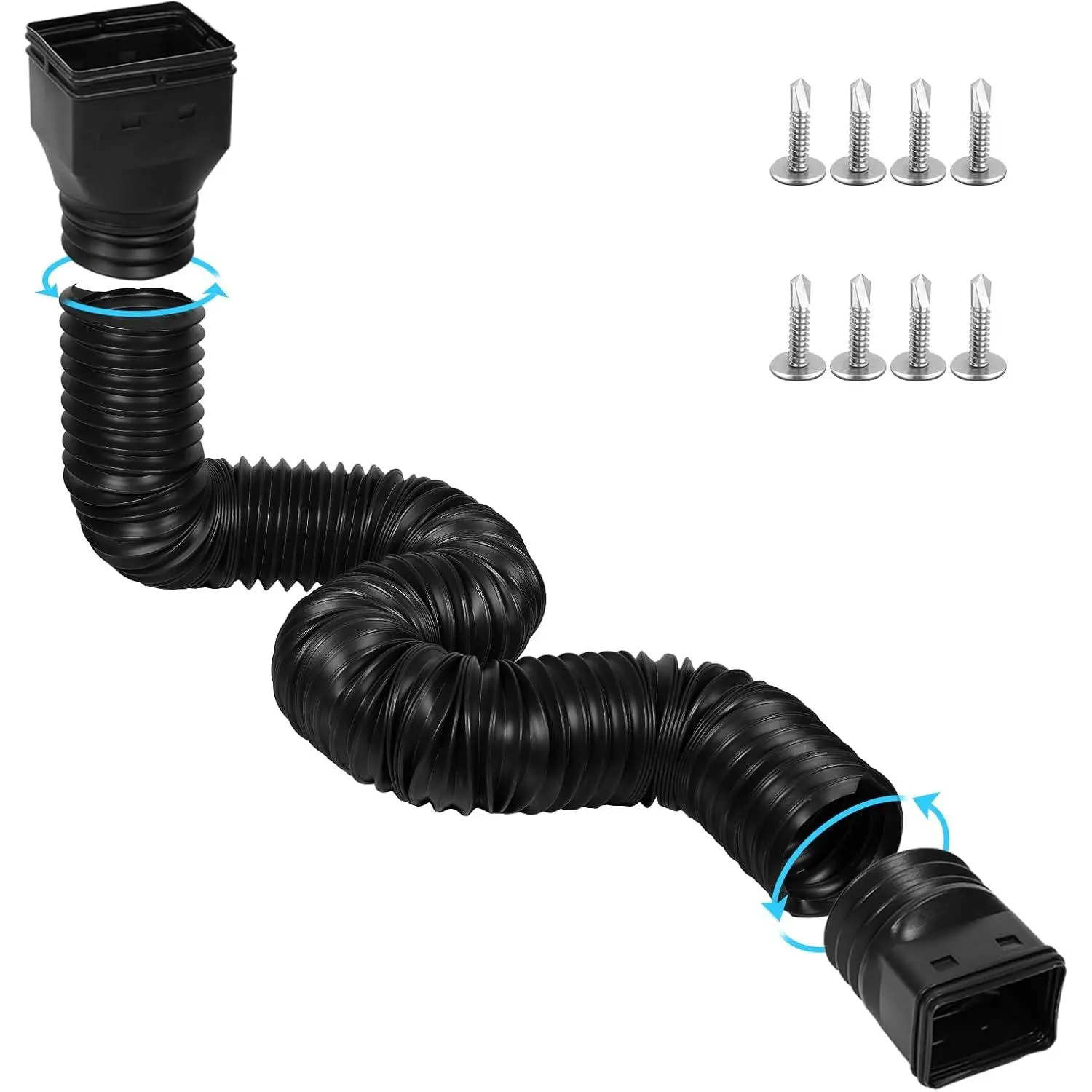 Black Flexible Gutter Downspout Extension Connector, Extendable Fitting for Rainwater Drainage System, 2.6ft to 11.5ft Extendable Range (Tools & Hardware, Pumps & Plumbing, Pipes & Fittings), Can Be Extended From 2.6 Feet To 11.5 Feet