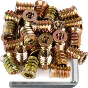 40 count  1/4"-20 x 15mm Furniture Screw in Nut Threaded  Inserts Bolt Fastener Connector Hex Socket Drive for  Furniture Assortment (with Hex Spanner)Quesear