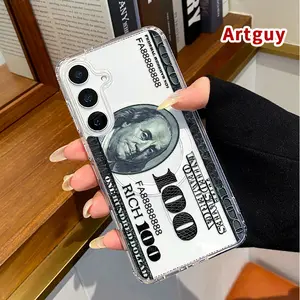 Money Pattern Magnetic Phone Case for  Samsung Galaxy S23 Ultra S24 Plus FE S25 S22+ Non-Yellowing Clear Crystal Drop-proof Slim Silicone Shockproof Transparent Acrylic Large Hole Cover Supports Wireless Charging