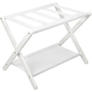 Luggage Rack, Folding Suitcase Stand with Storage Shelf, Luggage Stand for Guest Room,Bedroon and Hotel,Holds up to 131 lb,Fit  Luggage Size,White