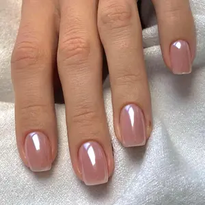 Short Chrome Press On Nails – Glossy Square Fake Nails with Full Cover Metallic Design, 24pcs Stick-On Acrylic Nails for Women