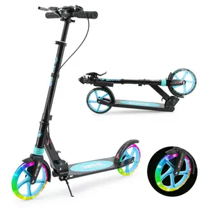 8-Inch LED Light-Up Foldable Kick Scooter | Lightweight Aluminum | Suitable for Teens & Adults | 220 lbs Max Load | 3-Level Adjustable Handlebar | ABEC-7 Bearings