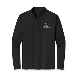 Embroidered Quarter-Zip Pullover - Black Slogan 'SPVNN' Athletic Top