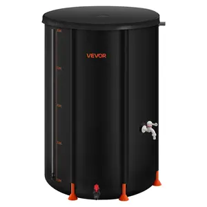 【FathersDayGift】VEVOR Collapsible Rain Barrel,  , 100 Gallon Portable Rain Water Collection Barrel, 1000D PVC Rainwater Collection System, Garden Water Catcher Tank Storage Container with Spigot & Overflow Kit, Black