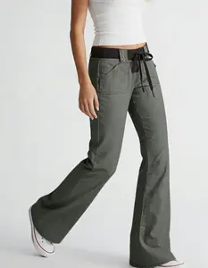 Women's Y2K Low-Rise Pinstripe Breathable Fabric Vintage Flare Bootcut Streetwear Slim-Fit Casual Jeans