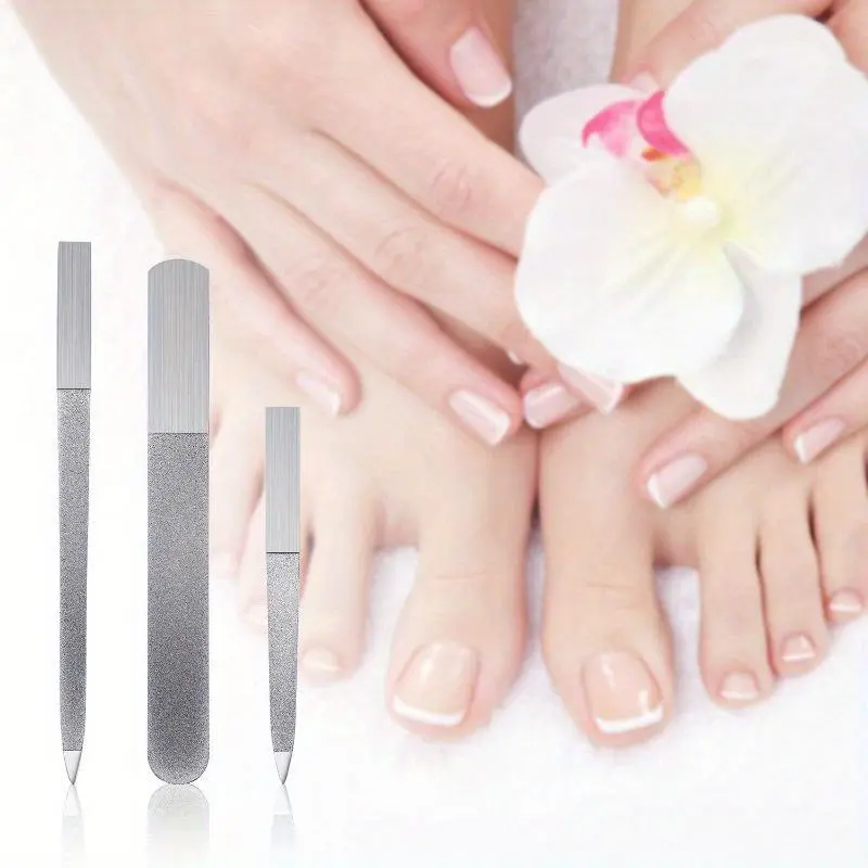 Nail File Set for Women Men Stainless Steel Metal Double Side Fingernail Toenail Buffer Filers Silver Emery Boards