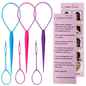 6pcs Topsy Tail and Hair Loop Styling Tool Set - Ponytail Makers, French Braid Loops in Large and Small, Hair Pull Through Tools (Pink, Blue, Purple) for Women and Girls