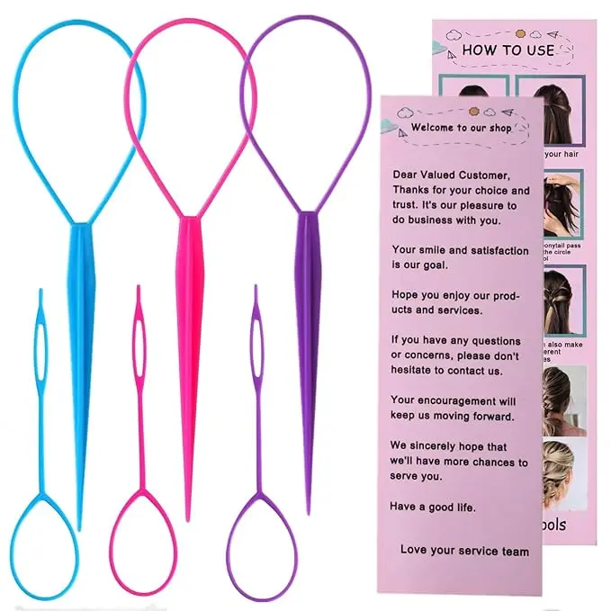 6-Piece Topsy Tail Tool Set for Quick, Heatless Hairstyles - Smooth Flexible Plastic Ponytail Maker & French Braid Loop for Women & Girls (Large & Small), Haircare, Quick Styles