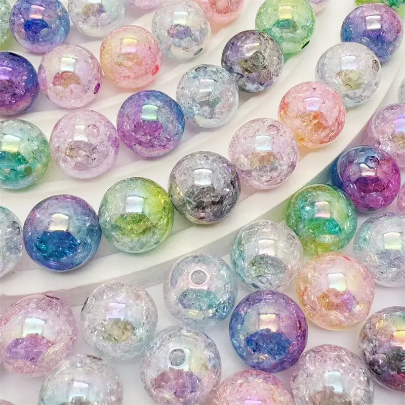 30pcs DIY Crackle Beads Kit – 16MM Ice Crackle UV Acrylic Beads, Colorful Round Beads for Bracelet Making, Jewelry Crafts, Phone Charms & Handmade Gifts