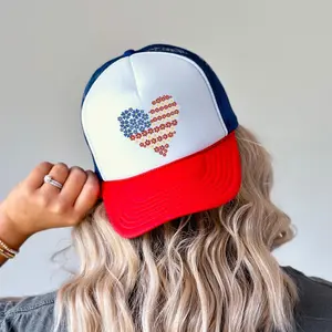 America, Floral Heart, Patriotic, Snapback Trucker Hat, America, USA, Independence Day, Patriotic Cap for Women, Sassy Graphic Hats