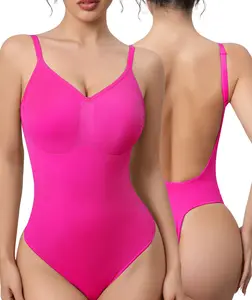 Mobeso Women's Seamless Thong Tummy Control Shapewear Slimming Bodysuit with V-Neck Breathable Sculpting Design Waist Butt Lifter Compression SpringStatements fajas woman style innerwear Womenswear Activewear perfect body suit