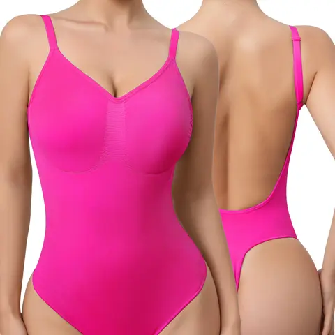Mobeso Women's Seamless Thong Tummy Control Shapewear Slimming Bodysuit with V Neck Breathable Sculpting Design Waist Butt Lifter Compression SpringStatements fajas woman style innerwear （Urgent restocking in progress）