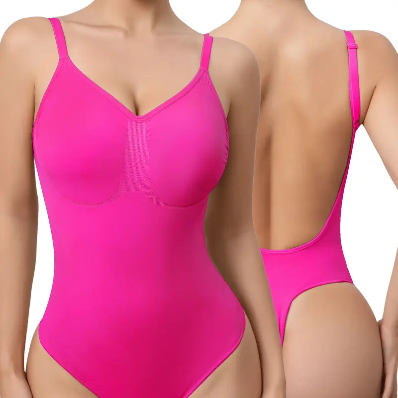 Mobeso Women's Seamless Thong Tummy Control Shapewear Slimming Bodysuit with V Neck Breathable Sculpting Design Waist Butt Lifter Compression SpringStatements fajas woman style innerwear (Urgent restocking in progress)