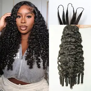 MYLOCKME Burmese Curly Crochet Knotless Human Hair 14“~22" Pre-Separated Feather Human Hair Crochet Remy Hair Extensions For Women Natural Black Color