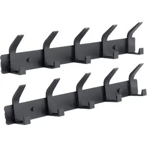 Coat Rack Wall Mounted,5 Coat Hooks for Hanging Coats,Heavy Duty Metal Double Hook Rack Hook Rail,Coat Rack with Hooks,Wall Mount Coat Hanger for Hat Towel Purse Robes ,Black,2Pack (Black2, 5 Hooks) SAIBEIER
