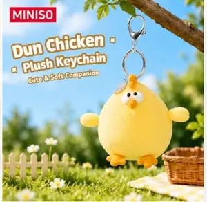 MINISO Dundun Chicken 3-Inch Plush Keychain – Soft Cute Stuffed Yellow Chick Pendant, Portable Mini Key Ring Charm for Backpack Purse