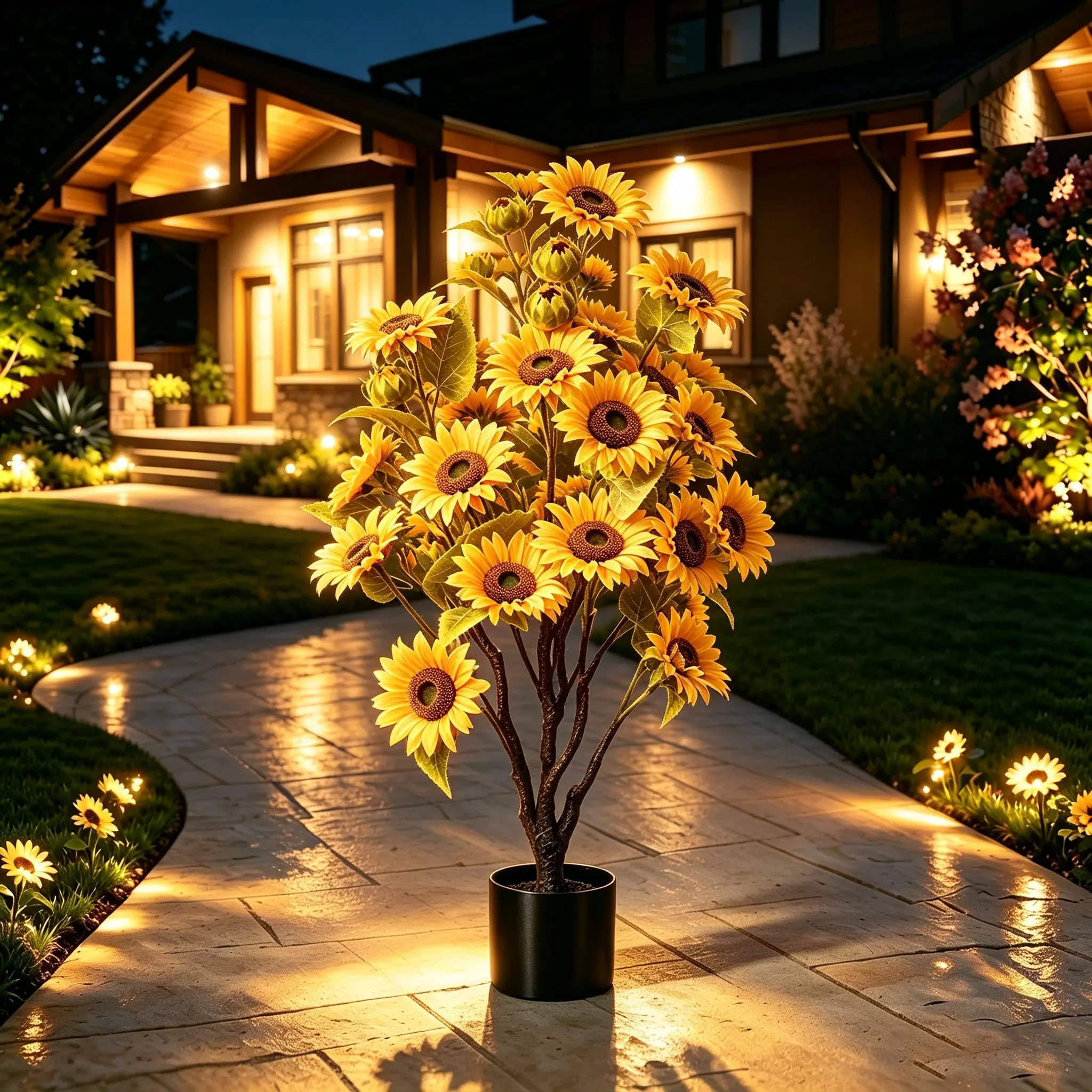 Tall Lifelike Faux Sunflower Potted Plant, Large Artificial Sunflower Floor Arrangement, No Watering Permanent Decor, Vibrant Farmhouse Home Accent for Entryway Living Room Porch Indoor & Outdoor