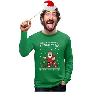 I Touch My Elf Sweatshirt Men Ugly Christmas Sweater Style Long Sleeve Shirt Tstars