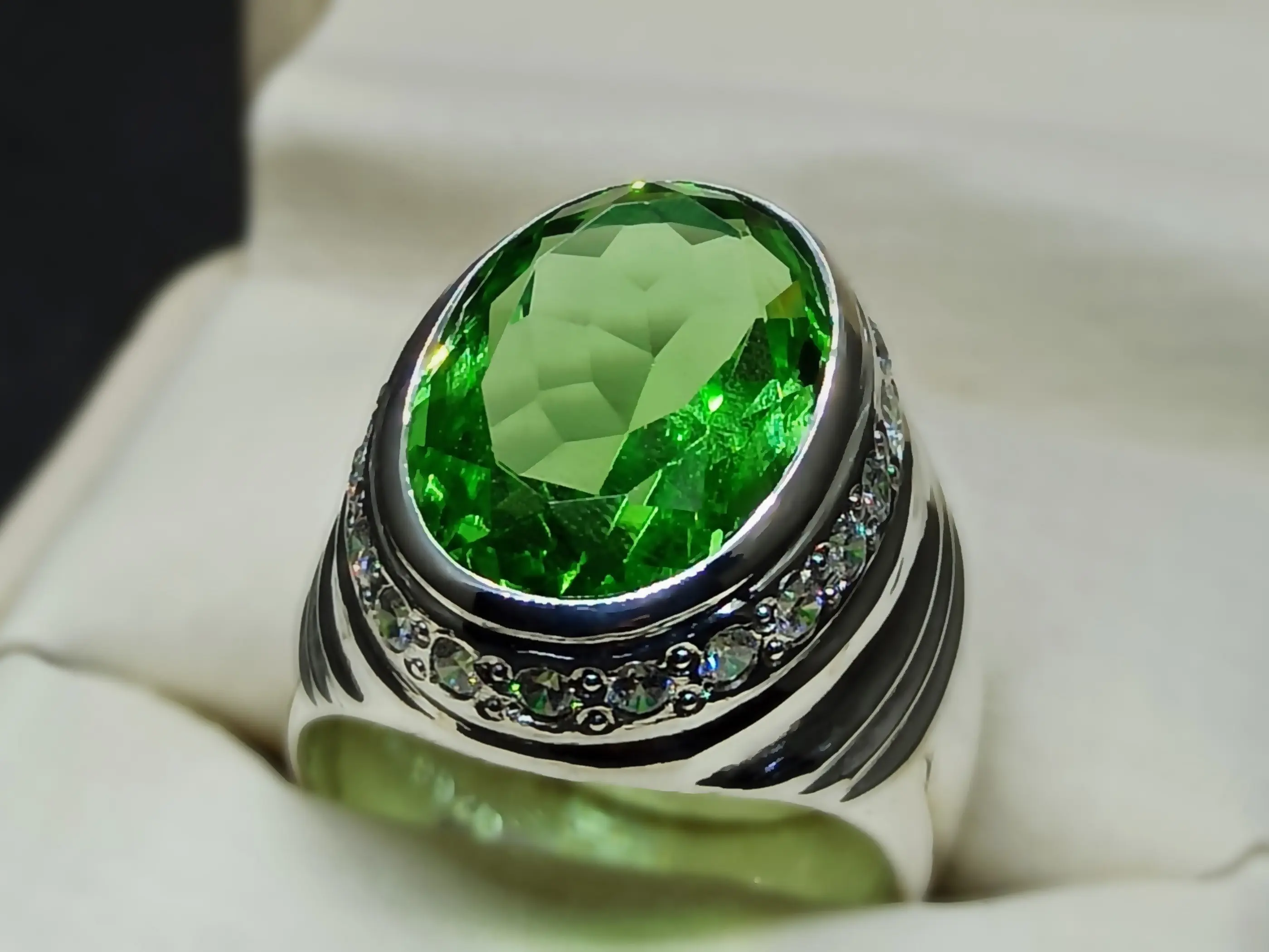 Oval Cut 17 Carat Green Lab Peridot Women Ring Handmade Sterling Silver 925 Peridot Ring Gift for Her