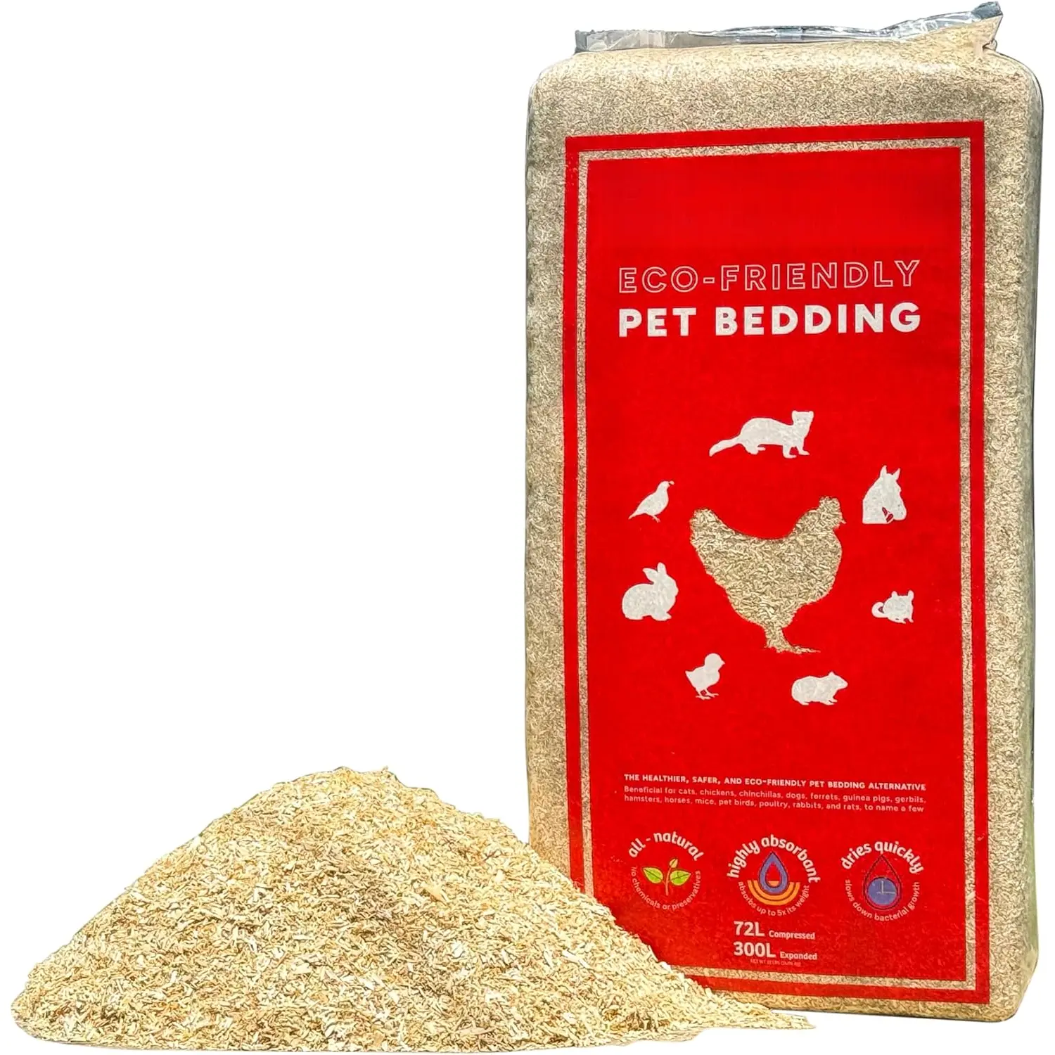 Extra-Soft   Bedding (300L) for Chicken Coops, Nesting Boxes, Rabbits, Guinea Pigs, Hamsters, Reptiles, Horses & More - Super Absorbent, Low Dust, Odor Control